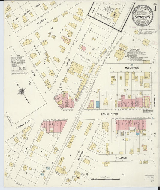 Sanborn Fire Insurance Map from Laingsburg, Shiawassee County, Michigan (1910), Sheet #0001 - Historic Sanborn Fire Insurance Map Print, vintage old map wall art, antique decor, genealogy gift, Michigan Michigan map