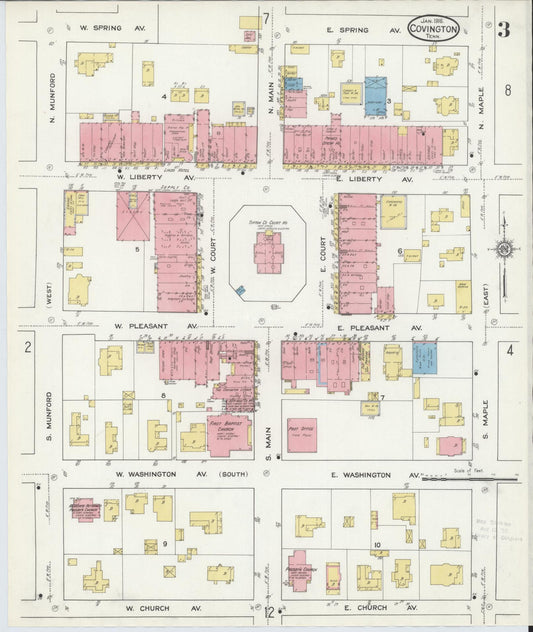 Sanborn Fire Insurance Map from Covington, Tipton County, Tennessee (1916), Sheet #0003 - Historic Sanborn Fire Insurance Map Print, vintage old map wall art, antique decor, genealogy gift, Tennessee Tennessee map
