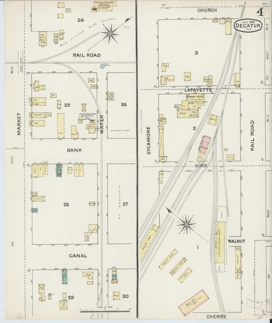 Sanborn Fire Insurance Map from Decatur, Morgan County, Alabama (1888), Sheet #0004 - Historic Sanborn Fire Insurance Map Print, vintage old map wall art, antique decor, genealogy gift, Alabama Alabama map