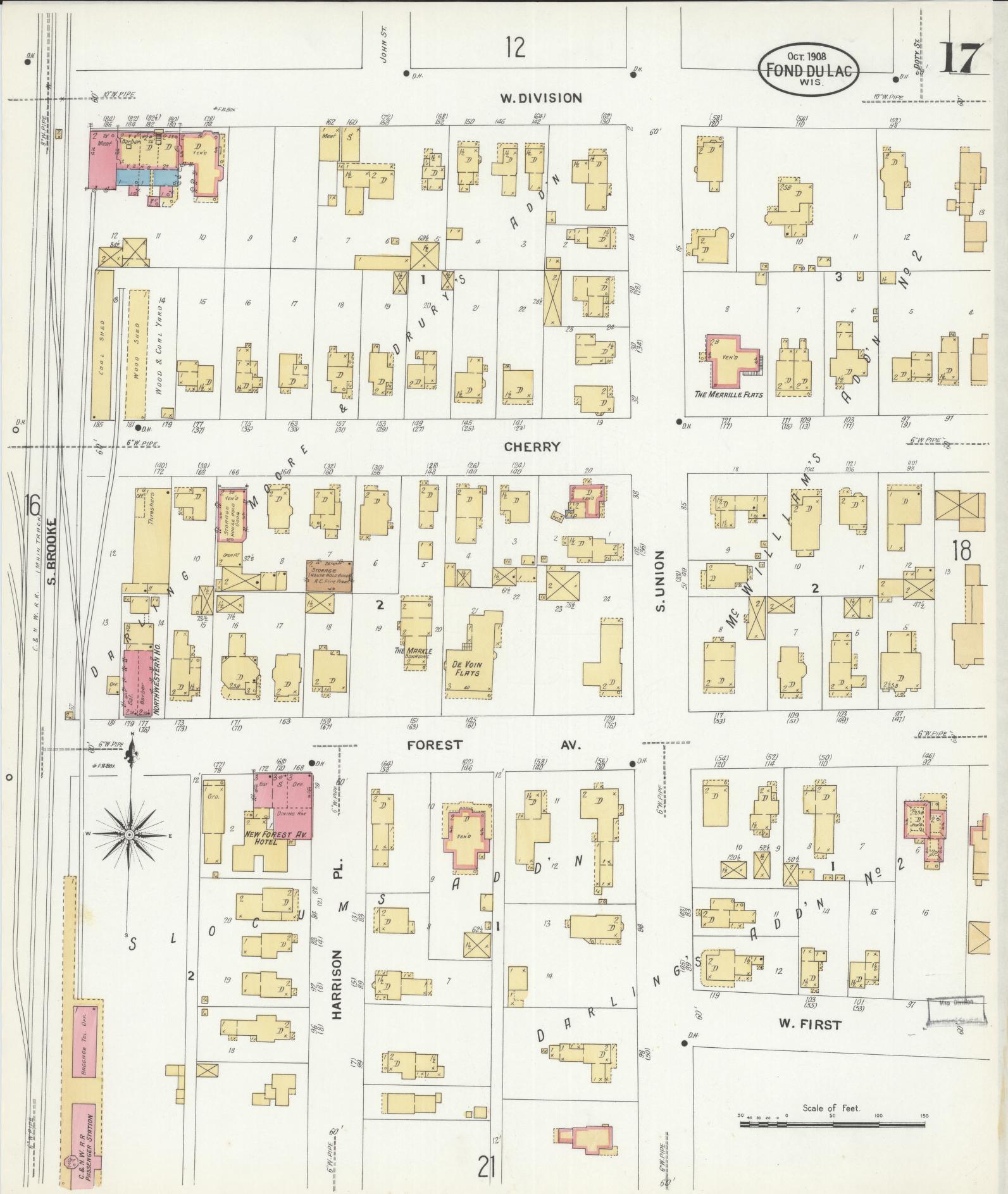 Sanborn Fire Insurance Map from Fond du Lac, Fond du Lac County, Wisconsin (1908), Sheet #0017 - Historic Sanborn Fire Insurance Map Print, vintage old map wall art, antique decor, genealogy gift, Wisconsin Wisconsin map