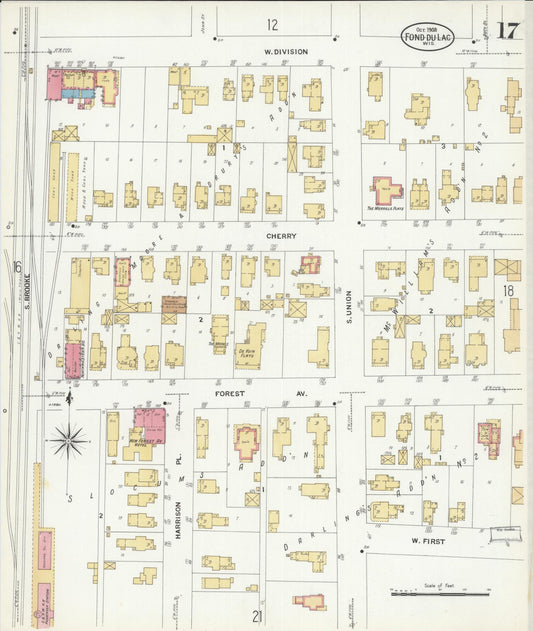 Sanborn Fire Insurance Map from Fond du Lac, Fond du Lac County, Wisconsin (1908), Sheet #0017 - Historic Sanborn Fire Insurance Map Print, vintage old map wall art, antique decor, genealogy gift, Wisconsin Wisconsin map