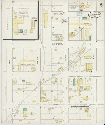 Sanborn Fire Insurance Map from Georgetown, Williamson County, Texas (1894), Sheet #0002 - Historic Sanborn Fire Insurance Map Print, vintage old map wall art, antique decor, genealogy gift, Texas Texas map