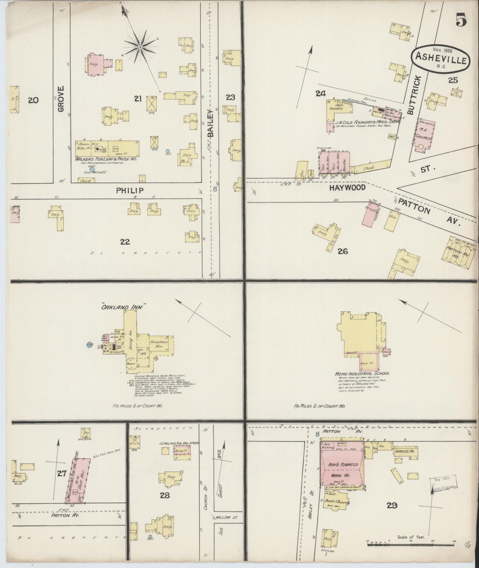 Sanborn Fire Insurance Map from Asheville, Buncombe County, North Carolina (1888), Sheet #0005 - Complete Map Set gallery image, historic Sanborn map, vintage wall art, North Carolina North Carolina