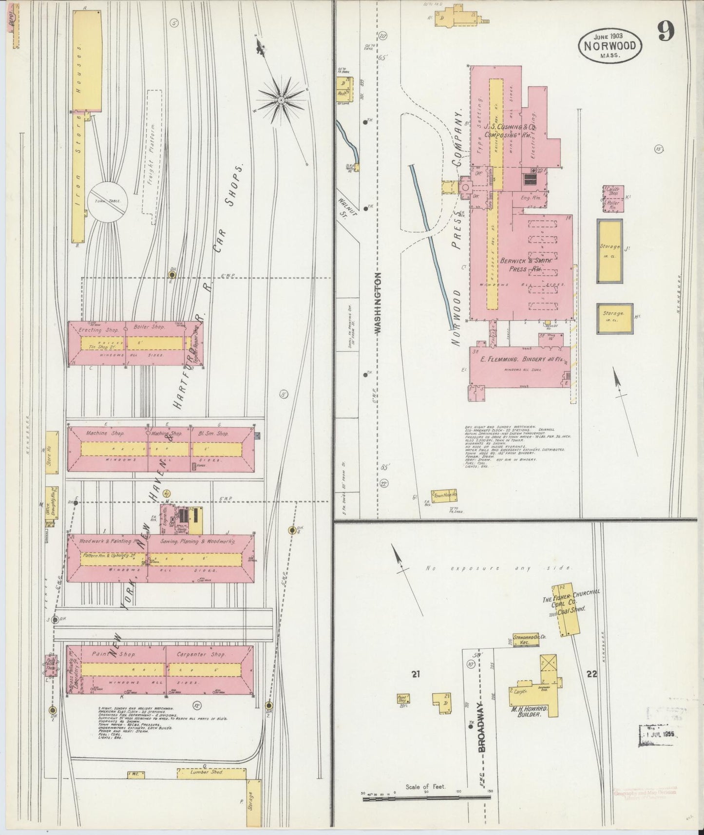 Sanborn Fire Insurance Map from Norwood, Norfolk County, Massachusetts (1903), Sheet #0009 - Historic Sanborn Fire Insurance Map Print, vintage old map wall art, antique decor, genealogy gift, Massachusetts Massachusetts map