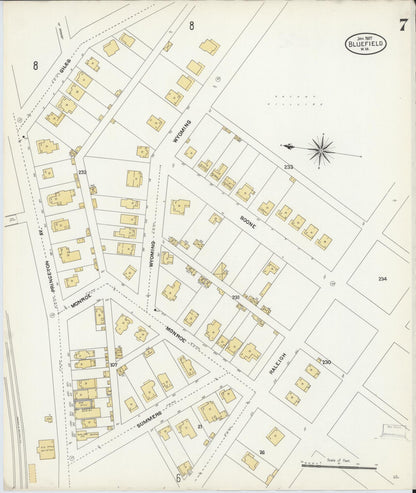 Sanborn Fire Insurance Map from Bluefield, Mercer County, West Virginia (1907), Sheet #0007 - Complete Map Set gallery image, historic Sanborn map, vintage wall art, West Virginia West Virginia