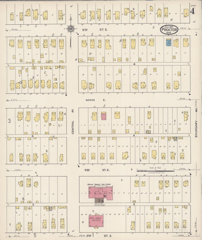 Sanborn Fire Insurance Map from Proctor, Saint Louis County, Minnesota (1922), Sheet #0004 - Historic Sanborn Fire Insurance Map Print, vintage old map wall art, antique decor, genealogy gift, Minnesota Minnesota map
