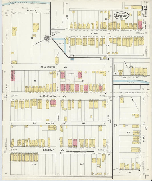 Sanborn Fire Insurance Map from Sunbury, Northumberland County, Pennsylvania (1918), Sheet #0012 - Historic Sanborn Fire Insurance Map Print, vintage old map wall art, antique decor, genealogy gift, Pennsylvania Pennsylvania map