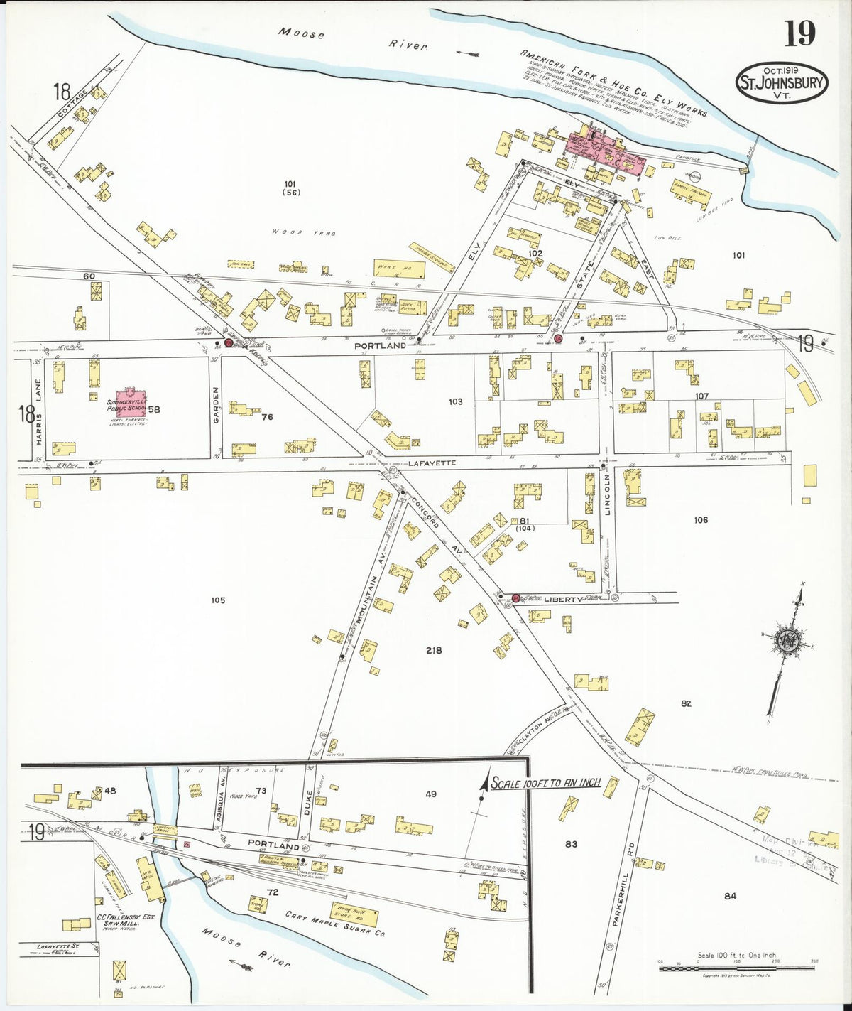 Sanborn Fire Insurance Map from Saint Johnsbury, Caledonia County, Vermont (1919), Sheet #0019 - Complete Map Set gallery image, historic Sanborn map, vintage wall art, Vermont Vermont