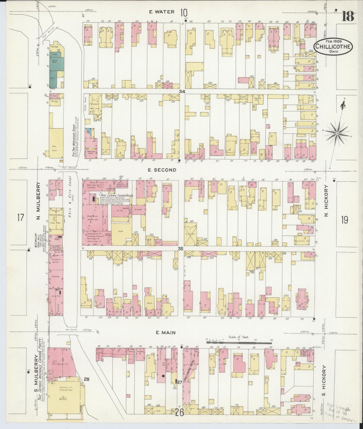 Sanborn Fire Insurance Map from Chillicothe, Ross County, Ohio (1909), Sheet #0018 - Complete Map Set gallery image, historic Sanborn map, vintage wall art, Ohio Ohio