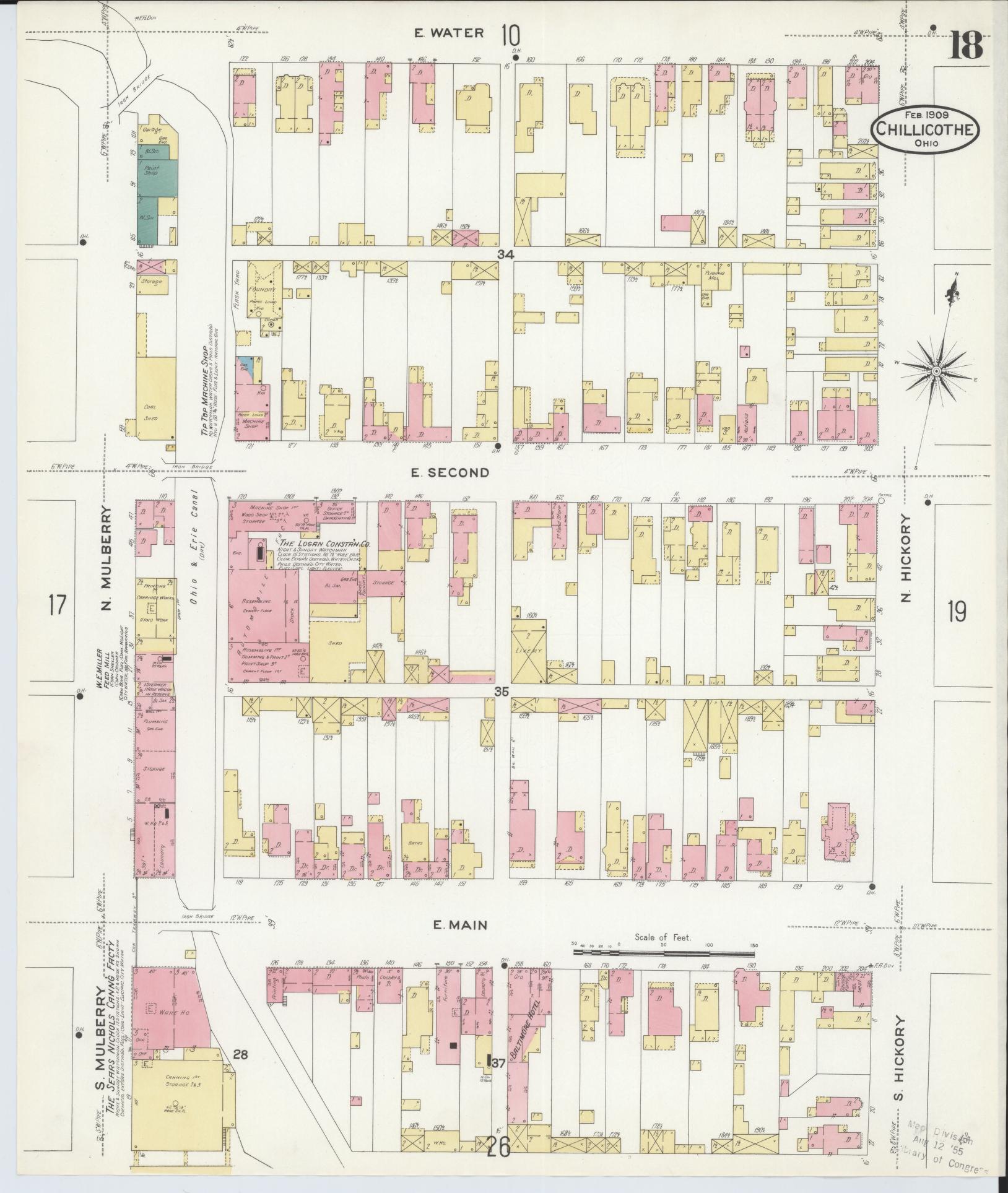 Sanborn Fire Insurance Map from Chillicothe, Ross County, Ohio (1909), Sheet #0018 - Complete Map Set gallery image, historic Sanborn map, vintage wall art, Ohio Ohio