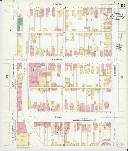 Sanborn Fire Insurance Map from Chillicothe, Ross County, Ohio (1909), Sheet #0018 - Complete Map Set gallery image, historic Sanborn map, vintage wall art, Ohio Ohio