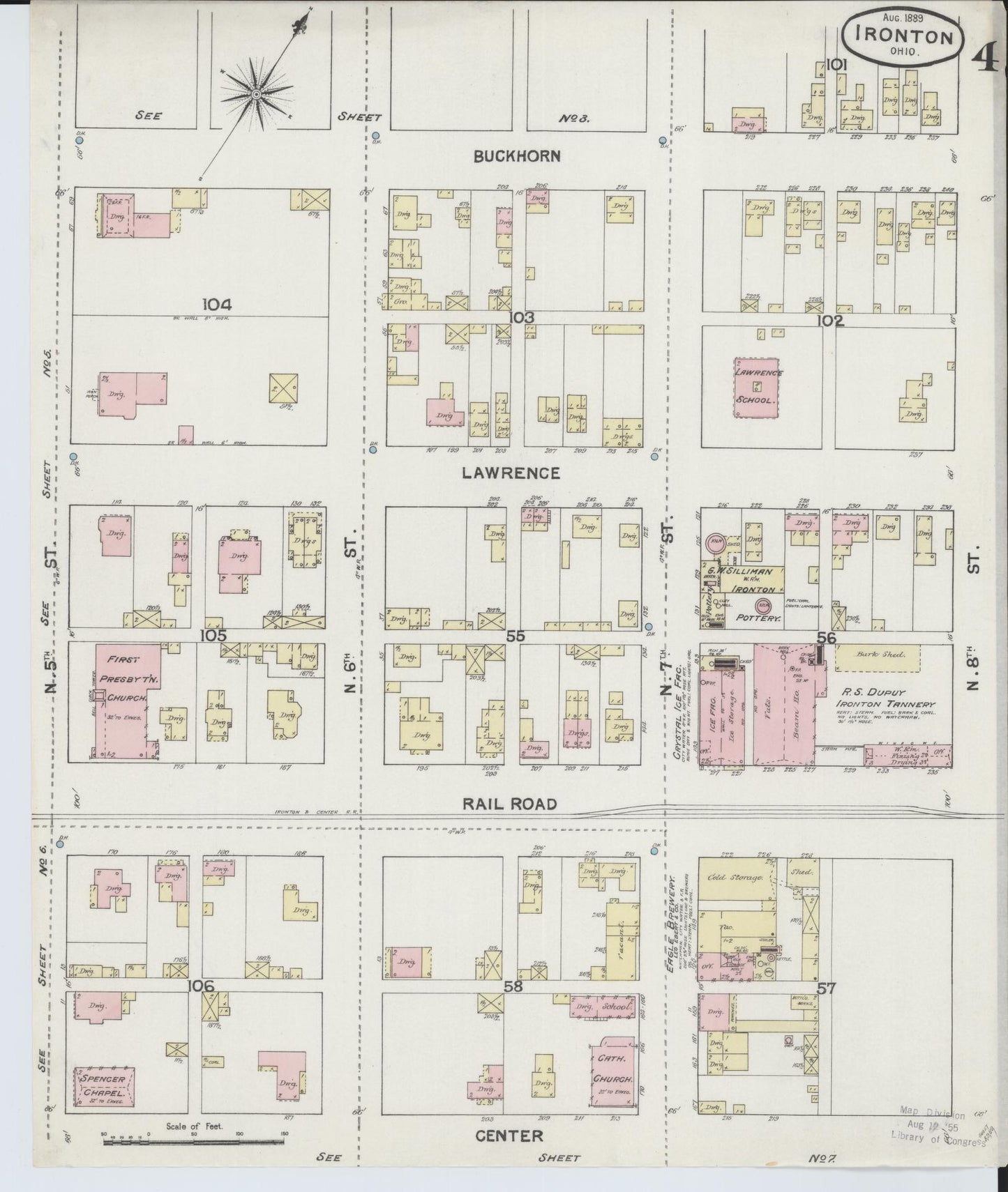Sanborn Fire Insurance Map from Ironton, Lawrence County, Ohio (1889), Sheet #0004 - Historic Sanborn Fire Insurance Map Print, vintage old map wall art, antique decor, genealogy gift, Ohio Ohio map