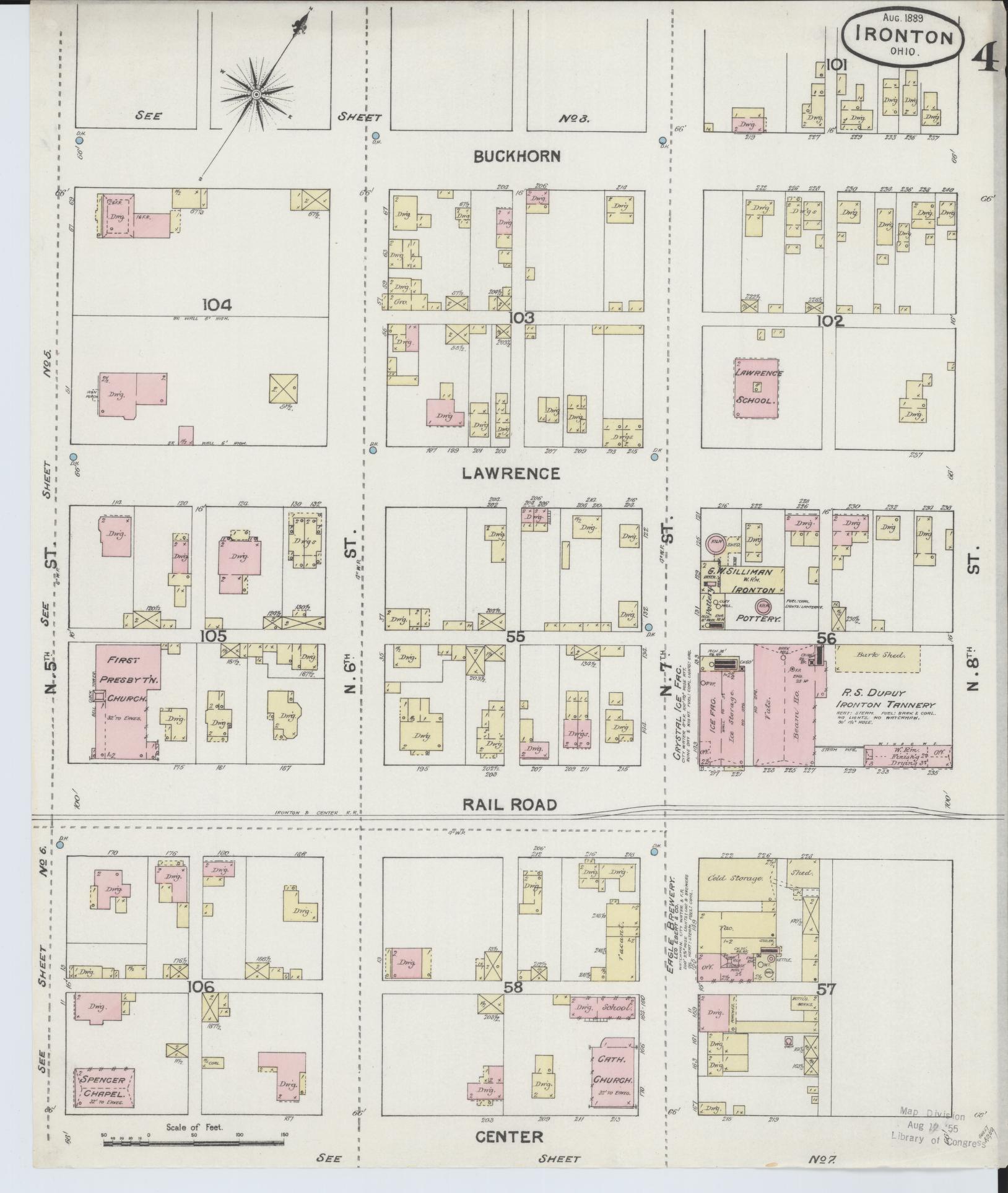 Sanborn Fire Insurance Map from Ironton, Lawrence County, Ohio (1889), Sheet #0004 - Historic Sanborn Fire Insurance Map Print, vintage old map wall art, antique decor, genealogy gift, Ohio Ohio map