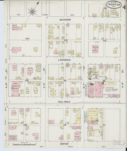 Sanborn Fire Insurance Map from Ironton, Lawrence County, Ohio (1889), Sheet #0004 - Historic Sanborn Fire Insurance Map Print, vintage old map wall art, antique decor, genealogy gift, Ohio Ohio map