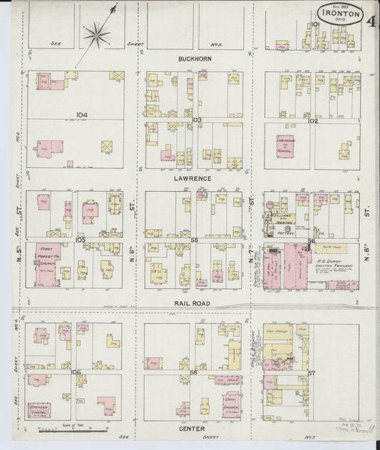 Sanborn Fire Insurance Map from Ironton, Lawrence County, Ohio (1889), Sheet #0004 - Historic Sanborn Fire Insurance Map Print, vintage old map wall art, antique decor, genealogy gift, Ohio Ohio map