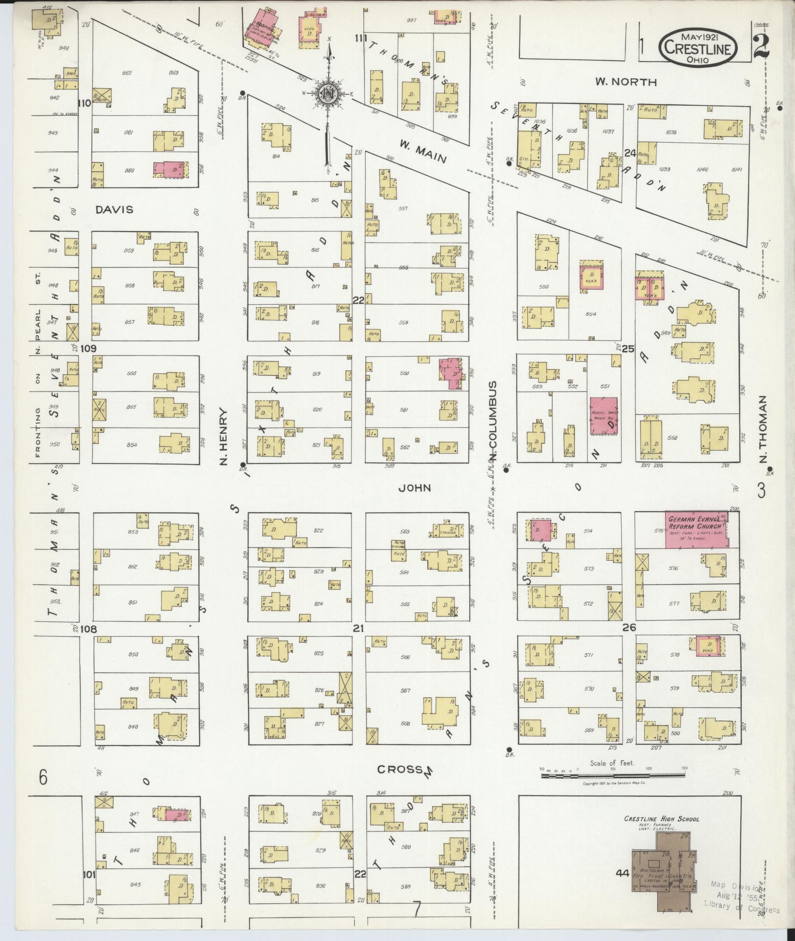 Sanborn Fire Insurance Map from Crestline, Crawford County, Ohio (1921), Sheet #0002 - Complete Map Set gallery image, historic Sanborn map, vintage wall art, Ohio Ohio