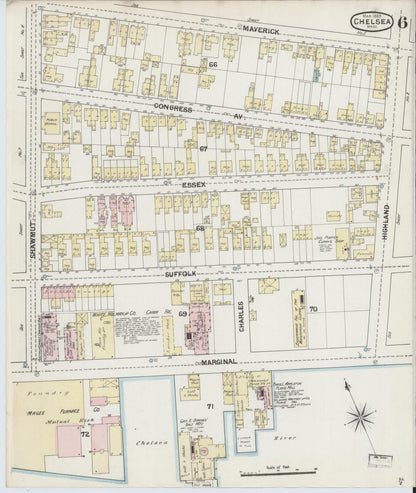 Sanborn Fire Insurance Map from Chelsea, Suffolk County, Massachusetts (1889), Sheet #0006 - Historic Sanborn Fire Insurance Map Print, vintage old map wall art, antique decor, genealogy gift, Massachusetts Massachusetts map