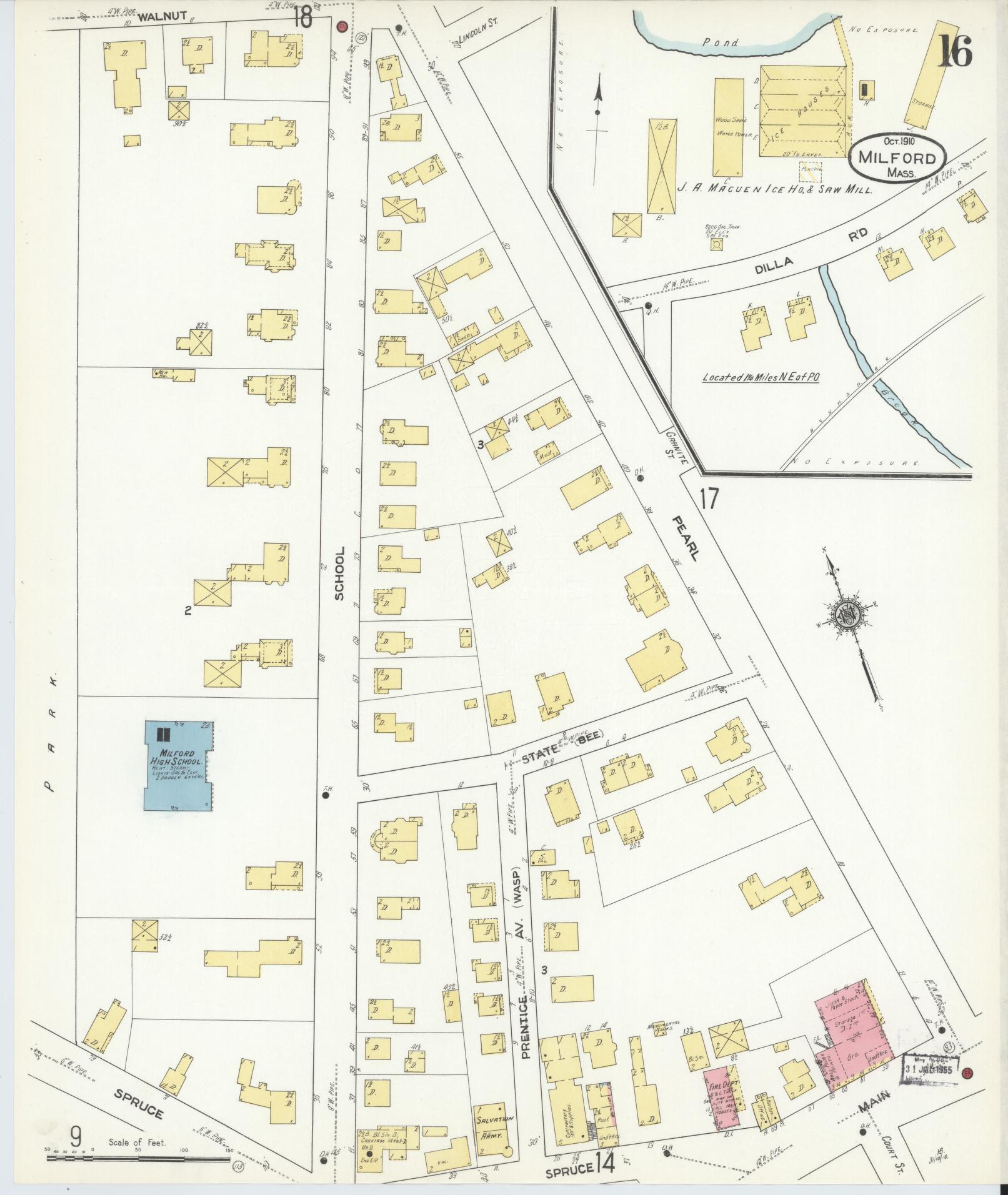 Sanborn Fire Insurance Map from Milford, Worcester County, Massachusetts (1910), Sheet #0016 - Complete Map Set gallery image, historic Sanborn map, vintage wall art, Massachusetts Massachusetts