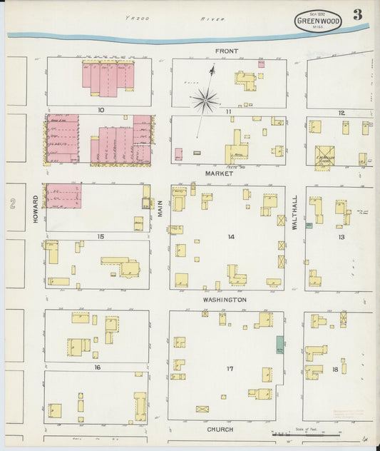 Sanborn Fire Insurance Map from Greenwood, Leflore County, Mississippi (1892), Sheet #0003 - Historic Sanborn Fire Insurance Map Print, vintage old map wall art, antique decor, genealogy gift, Mississippi Mississippi map
