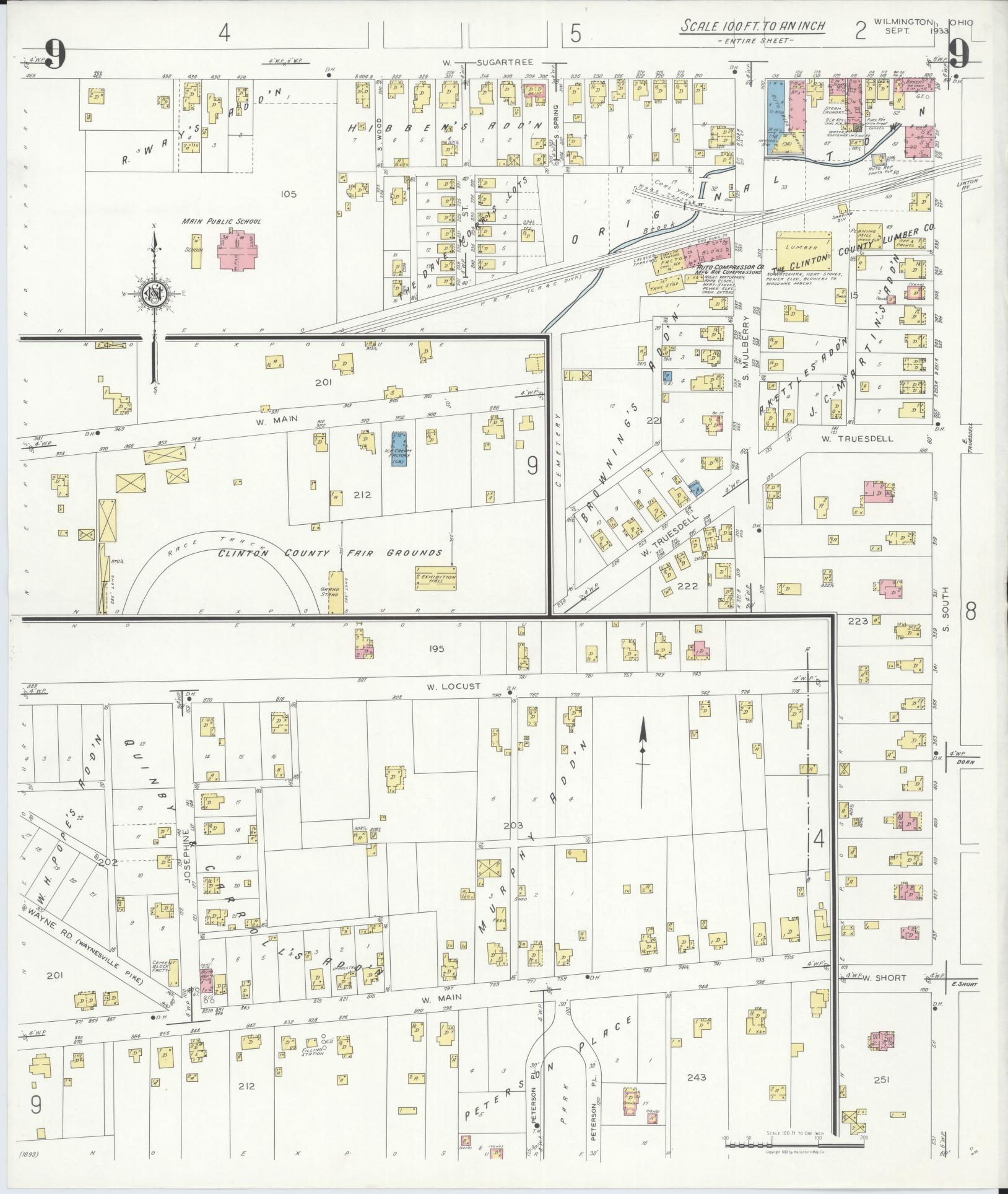 Sanborn Fire Insurance Map from Wilmington, Clinton County, Ohio (1933), Sheet #0009 - Complete Map Set gallery image, historic Sanborn map, vintage wall art, Ohio Ohio