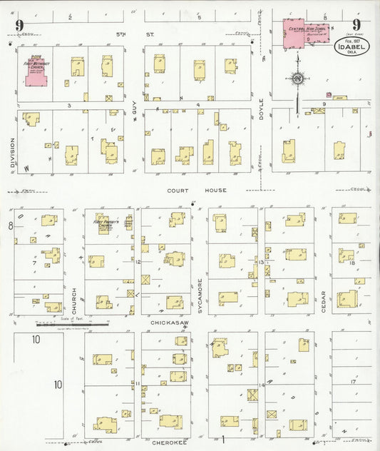 Sanborn Fire Insurance Map from Idabel, McCurtain County, Oklahoma (1927), Sheet #0009 - Historic Sanborn Fire Insurance Map Print, vintage old map wall art, antique decor, genealogy gift, Oklahoma Oklahoma map