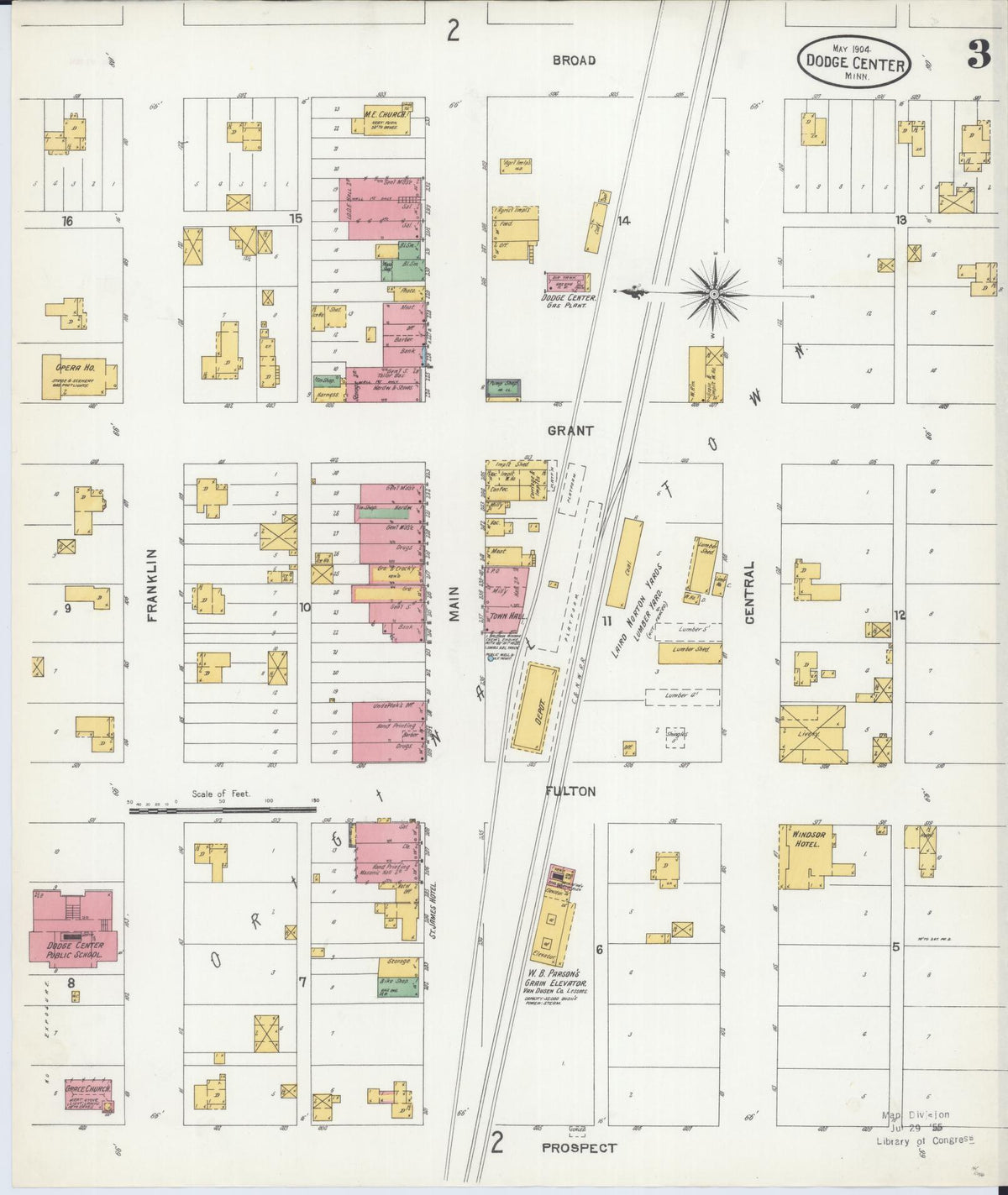 Sanborn Fire Insurance Map from Dodge Center, Dodge County, Minnesota (1904), Sheet #0003 - Historic Sanborn Fire Insurance Map Print, vintage old map wall art, antique decor, genealogy gift, Minnesota Minnesota map