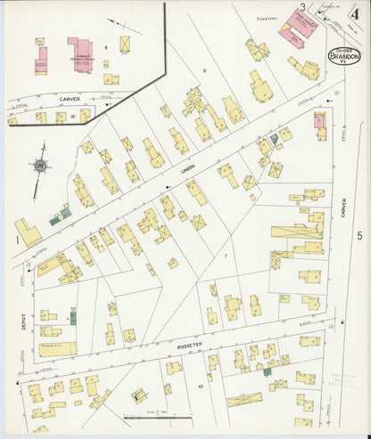 Sanborn Fire Insurance Map from Brandon, Rutland County, Vermont (1909), Sheet #0004 - Complete Map Set gallery image, historic Sanborn map, vintage wall art, Vermont Vermont