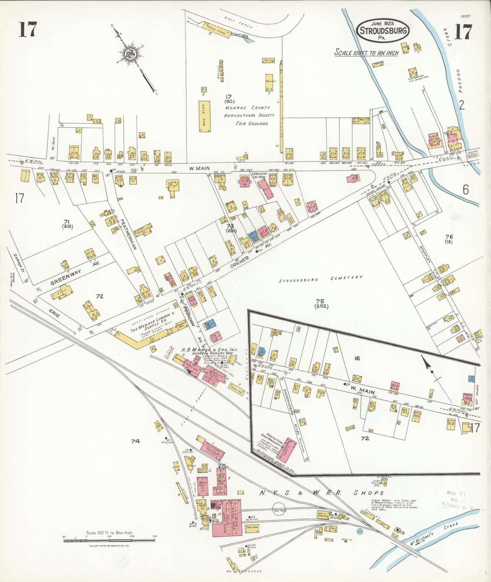 Sanborn Fire Insurance Map from Stroudsburg, Monroe County, Pennsylvania (1923), Sheet #0017 - Complete Map Set gallery image, historic Sanborn map, vintage wall art, Pennsylvania Pennsylvania