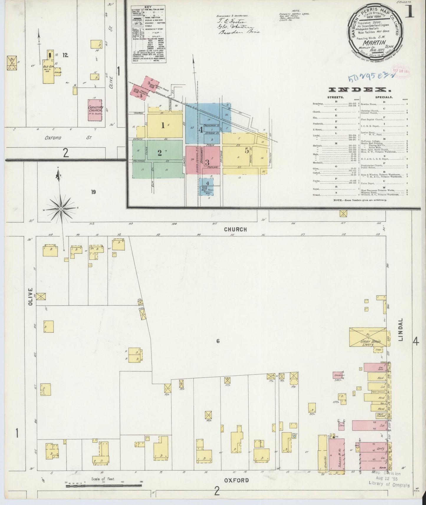 Sanborn Fire Insurance Map from Martin, Weakley County, Tennessee (1897), Sheet #0001 - Historic Sanborn Fire Insurance Map Print, vintage old map wall art, antique decor, genealogy gift, Tennessee Tennessee map