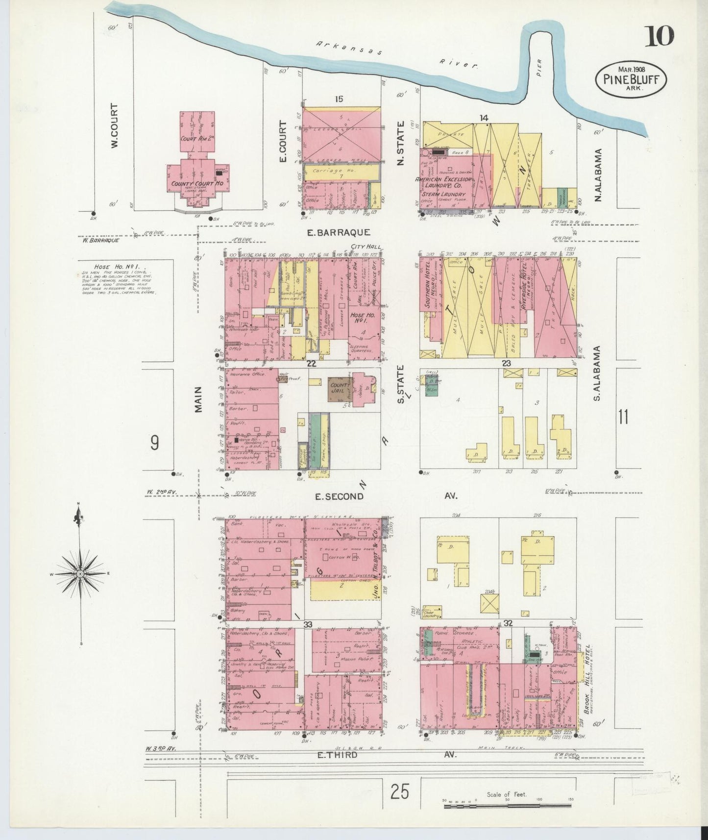 Sanborn Fire Insurance Map from Pine Bluff, Jefferson County, Arkansas (1908), Sheet #0010 - Complete Map Set gallery image, historic Sanborn map, vintage wall art, Arkansas Arkansas