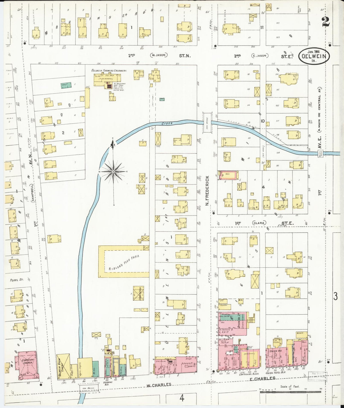 Sanborn Fire Insurance Map from Oelwein, Fayette County, Iowa (1906), Sheet #0002 - Historic Sanborn Fire Insurance Map Print, vintage old map wall art