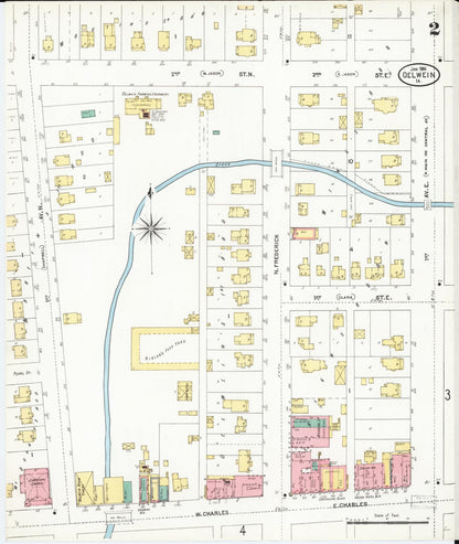 Sanborn Fire Insurance Map from Oelwein, Fayette County, Iowa (1906), Sheet #0002 - Historic Sanborn Fire Insurance Map Print, vintage old map wall art