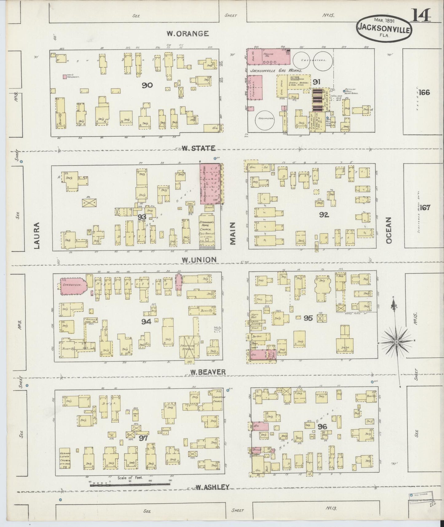 Sanborn Fire Insurance Map from Jacksonville, Duval County, Florida. (1891), Sheet 14 – Historic Sanborn Fire Insurance Map Print