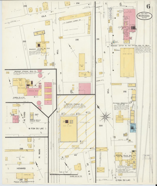 Sanborn Fire Insurance Map from Muskogee, Muskogee County, Oklahoma (1907), Sheet #0006 - Historic Sanborn Fire Insurance Map Print, vintage old map wall art, antique decor, genealogy gift, Oklahoma Oklahoma map