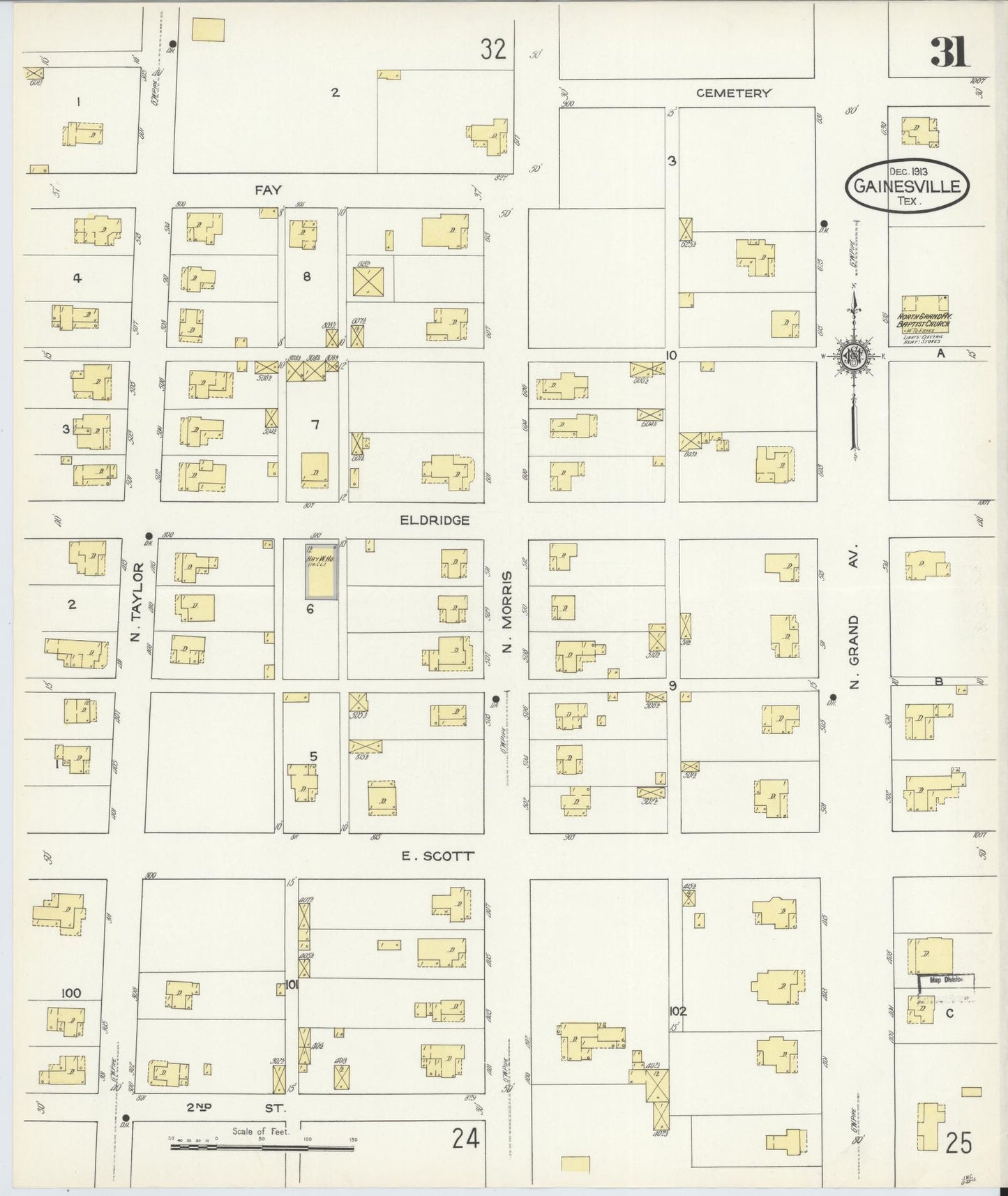 Sanborn Fire Insurance Map from Gainesville, Cooke County, Texas (1913), Sheet #0031 - Complete Map Set gallery image, historic Sanborn map, vintage wall art, Texas Texas