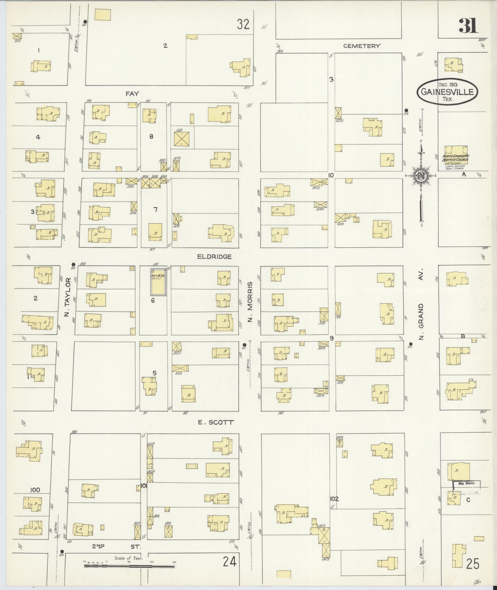 Sanborn Fire Insurance Map from Gainesville, Cooke County, Texas (1913), Sheet #0031 - Complete Map Set gallery image, historic Sanborn map, vintage wall art, Texas Texas