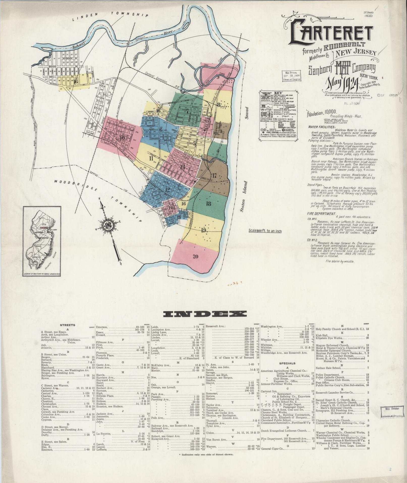 Sanborn Fire Insurance Map from Carteret, Middlesex County, New Jersey. (1924) – Historic Sanborn Fire Insurance Map Print