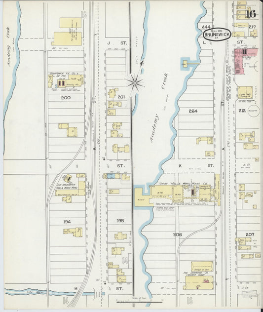 Sanborn Fire Insurance Map from Brunswick, Glynn County, Georgia (1893), Sheet #0016 - Historic Sanborn Fire Insurance Map Print, vintage old map wall art, antique decor, genealogy gift, Georgia Georgia map