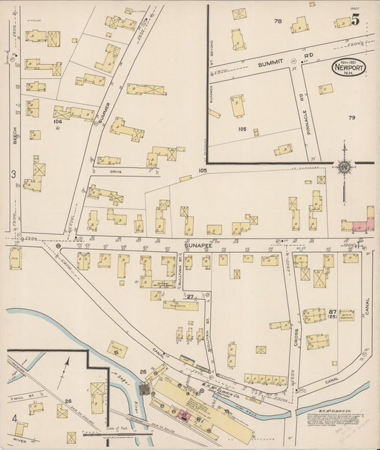 Sanborn Fire Insurance Map from Newport, Sullivan County, New Hampshire (1921), Sheet #0005 - Historic Sanborn Fire Insurance Map Print, vintage old map wall art, antique decor, genealogy gift, New Hampshire New Hampshire map