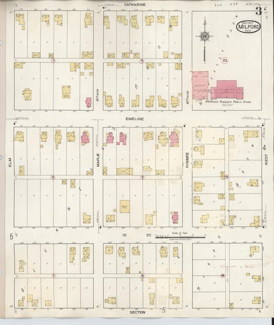Sanborn Fire Insurance Map from Milford, Kosciusko County, Indiana (1933), Sheet #0003 - Historic Sanborn Fire Insurance Map Print, vintage old map wall art, antique decor, genealogy gift, Indiana Indiana map