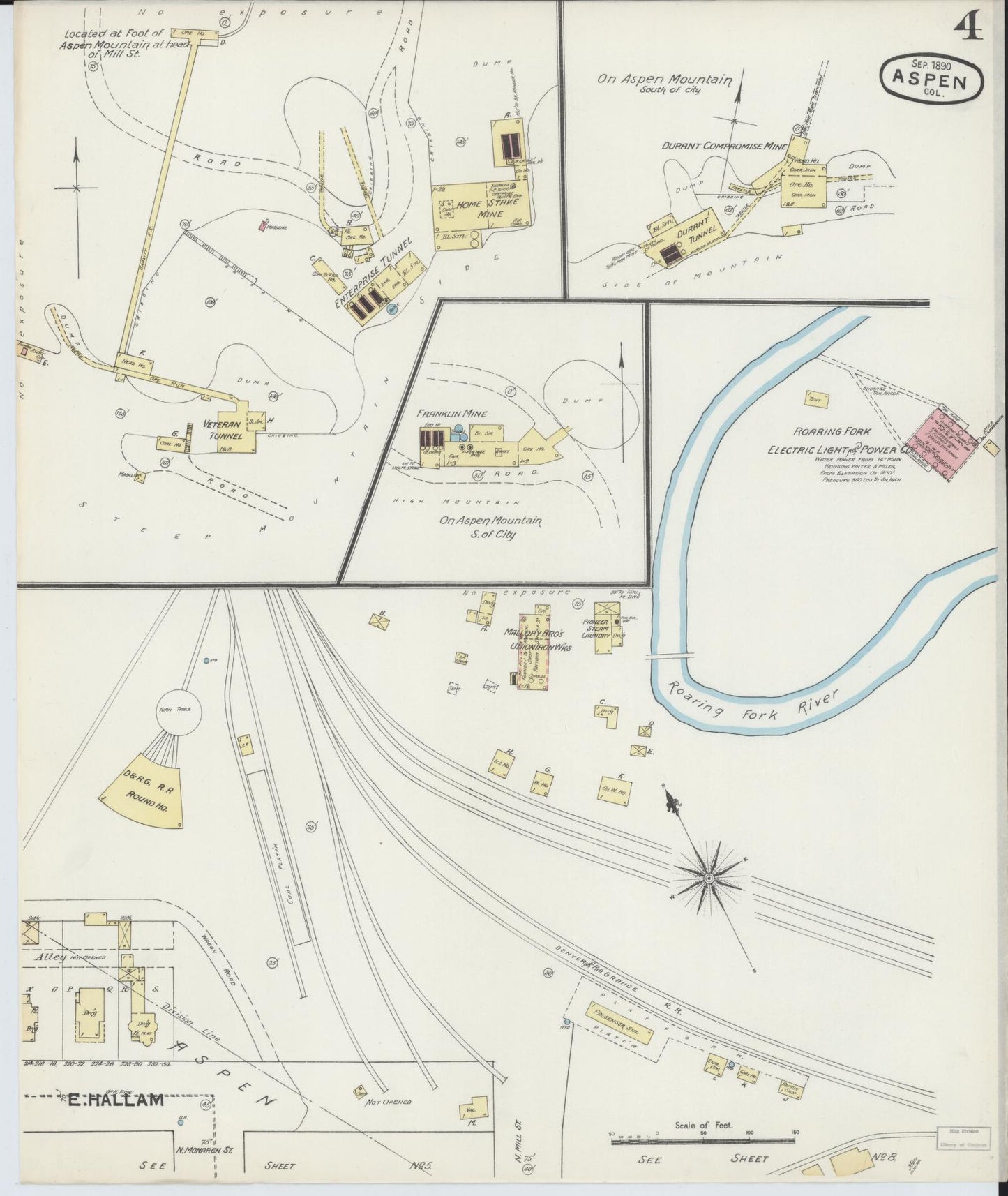 Sanborn Fire Insurance Map from Aspen, Pitkin County, Colorado (1890), Sheet #0004 - Complete Map Set gallery image, historic Sanborn map, vintage wall art, Colorado Colorado