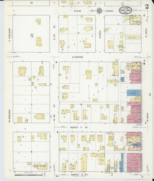 Sanborn Fire Insurance Map from Gaylord, Otsego County, Michigan (1916), Sheet #0002 - Historic Sanborn Fire Insurance Map Print, vintage old map wall art, antique decor, genealogy gift, Michigan Michigan map
