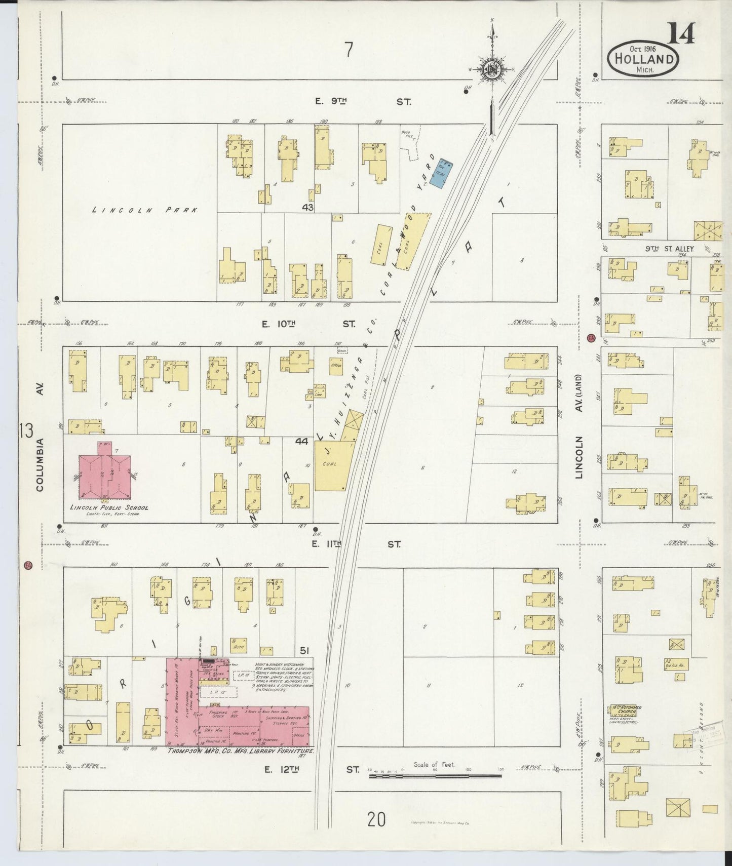 Sanborn Fire Insurance Map from Holland, Ottawa County, Michigan (1916), Sheet #0014 - Historic Sanborn Fire Insurance Map Print, vintage old map wall art, antique decor, genealogy gift, Michigan Michigan map