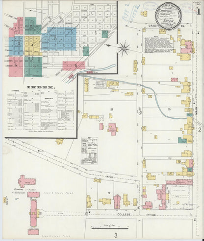 Sanborn Fire Insurance Map from Salem, Independent Cities, Virginia (1898), Sheet #0001 - Historic Sanborn Fire Insurance Map Print, vintage old map wall art, antique decor, genealogy gift, Virginia Virginia map