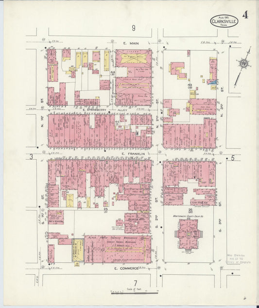 Sanborn Fire Insurance Map from Clarksville, Montgomery County, Tennessee (1913), Sheet #0004 - Historic Sanborn Fire Insurance Map Print, vintage old map wall art, antique decor, genealogy gift, Tennessee Tennessee map