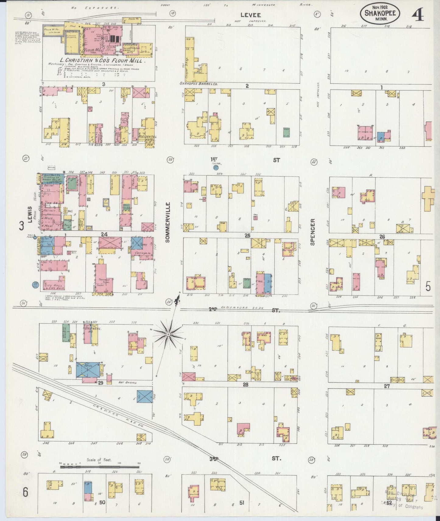 Sanborn Fire Insurance Map from Shakopee, Scott County, Minnesota (1902), Sheet #0004 - Complete Map Set gallery image, historic Sanborn map, vintage wall art, Minnesota Minnesota