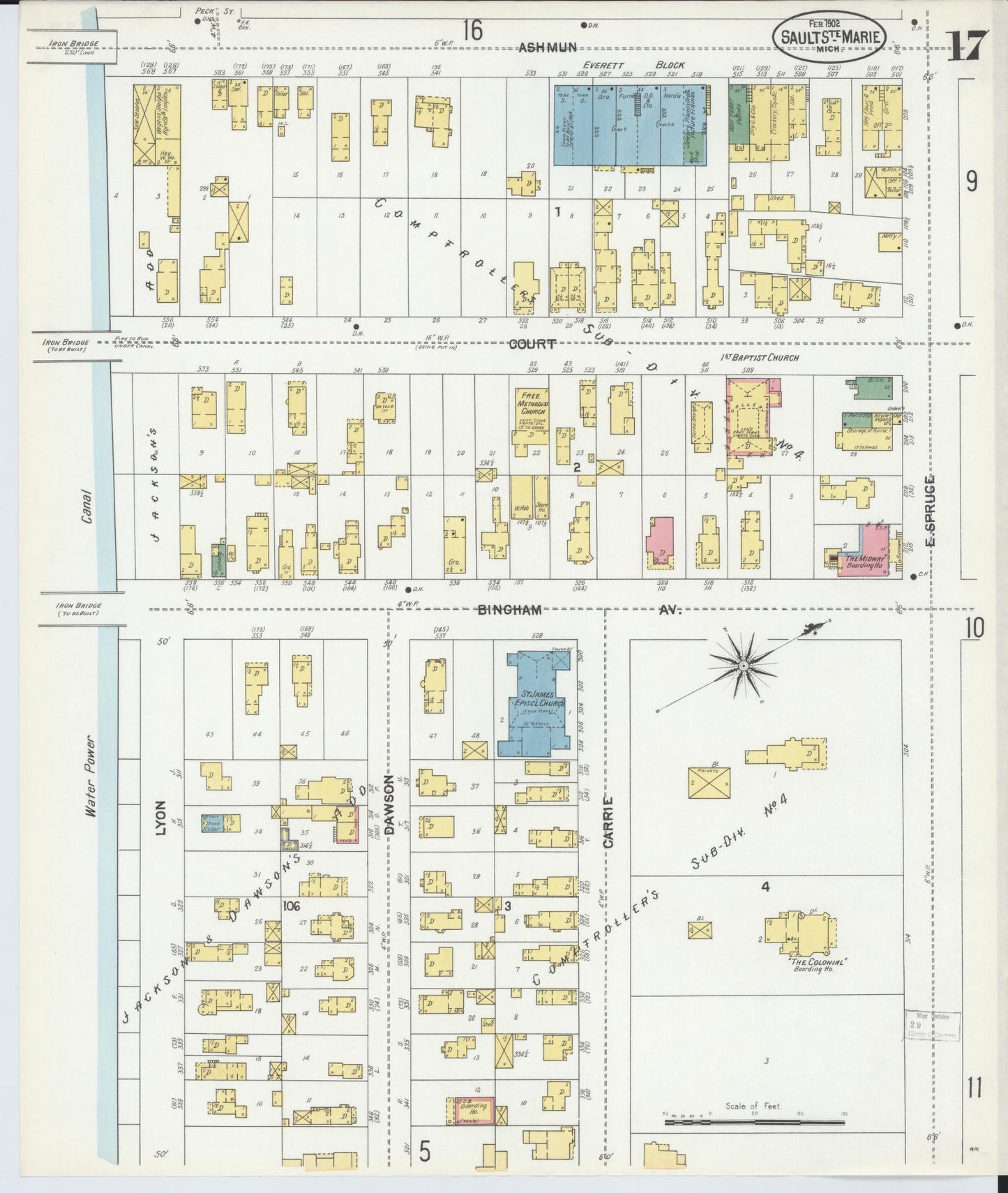 Sanborn Fire Insurance Map from Sault Sainte Marie, Chippewa County, Michigan (1902), Sheet #0017 - Complete Map Set gallery image, historic Sanborn map, vintage wall art, Michigan Michigan