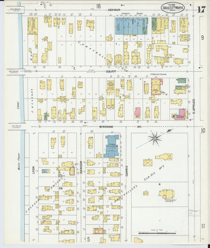 Sanborn Fire Insurance Map from Sault Sainte Marie, Chippewa County, Michigan (1902), Sheet #0017 - Complete Map Set gallery image, historic Sanborn map, vintage wall art, Michigan Michigan