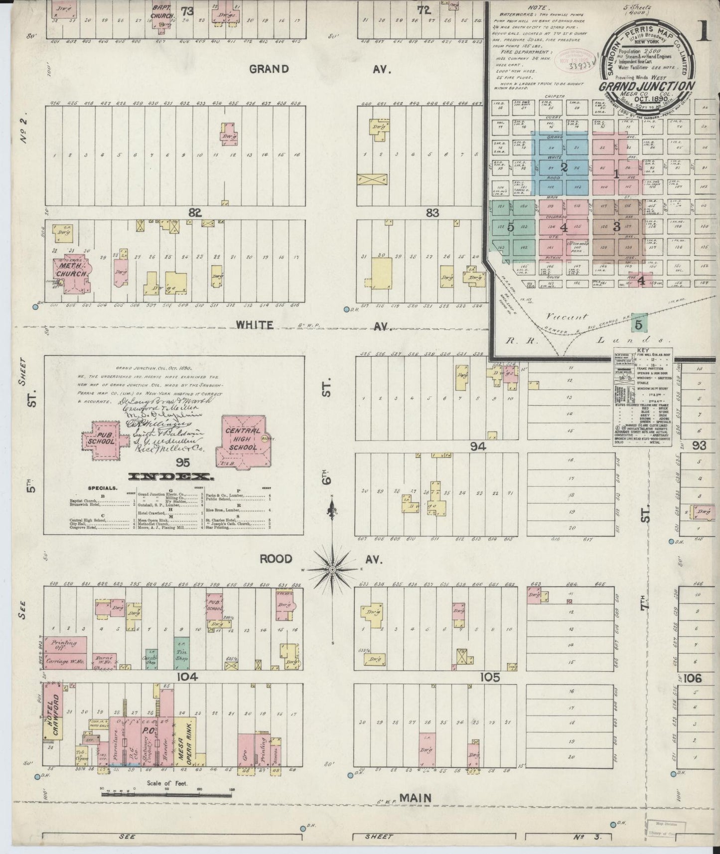 Sanborn Fire Insurance Map from Grand Junction, Mesa County, Colorado (1890), Sheet #0001 - Complete Map Set gallery image, historic Sanborn map, vintage wall art, Colorado Colorado