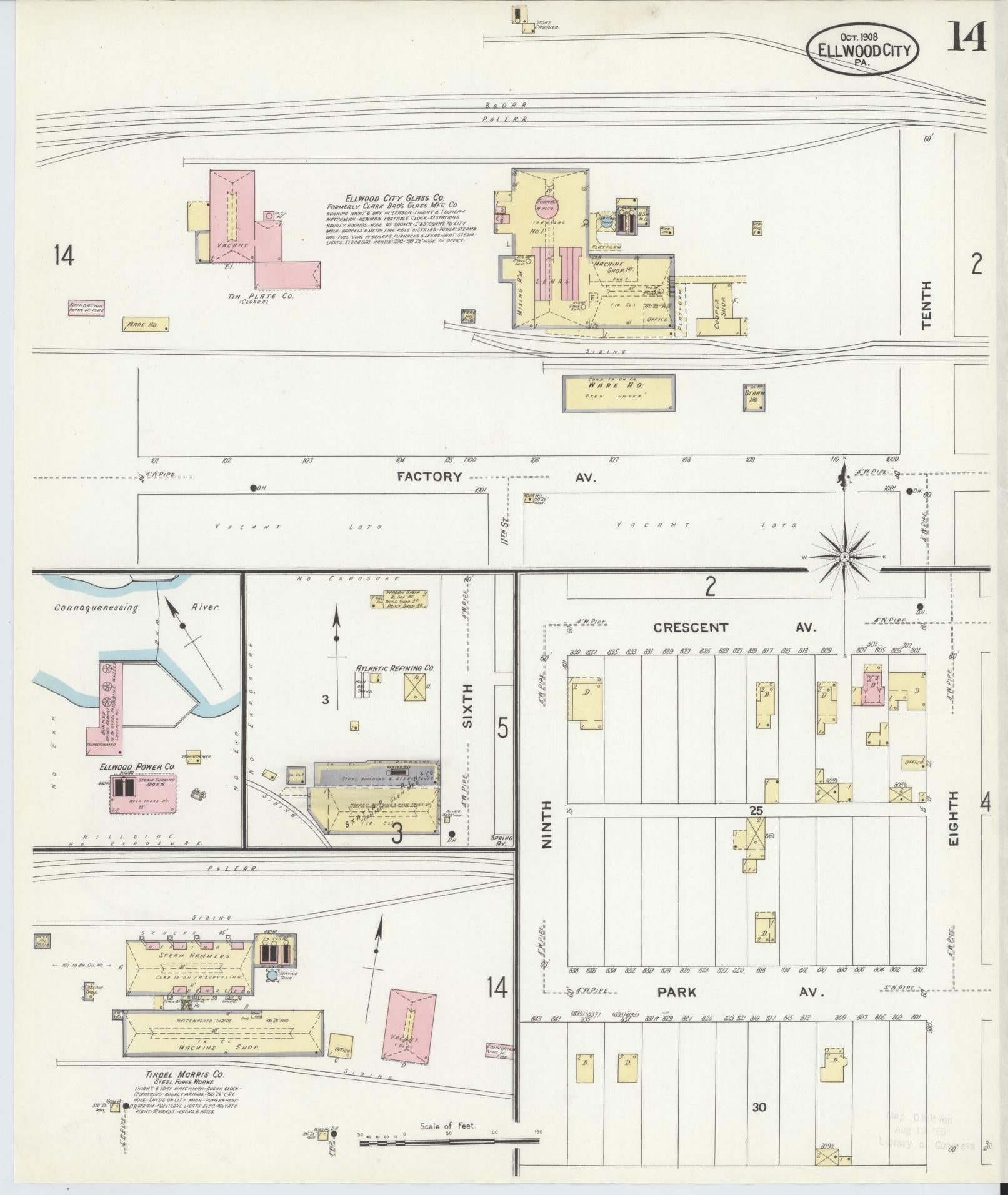 Sanborn Fire Insurance Map from Ellwood City, Lawrence County, Pennsylvania (1908), Sheet #0014 - Historic Sanborn Fire Insurance Map Print, vintage old map wall art, antique decor, genealogy gift, Pennsylvania Pennsylvania map